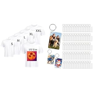 Joyclub Bundle of 5 PCS Unisex Sublimation Polyester T Shirts and 240 pcs Sublimation Keychain Blanks
