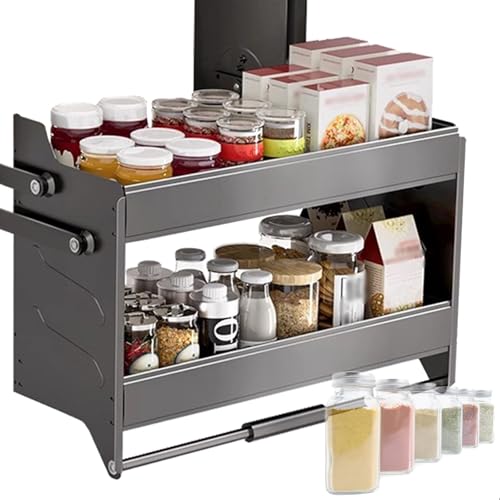Organizador de gabinete desplegable de 2 niveles, estante abatible para especiero, organizador de almacenamiento de gabinete de pared con manija, 4 configuraciones de peso de rodamiento(A,70cm)
