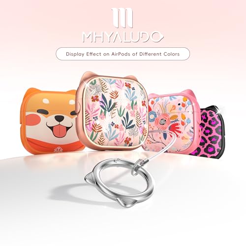 Image of for AirPods 4 Case with Cleaning Kit, Cute Cat Ear Print Design & Cute Buckle, Inverted Phone Holder Design, Top Safe Lock Buckle Design, for Girls AirPods 4 case 2024, Rose Gold Leaves