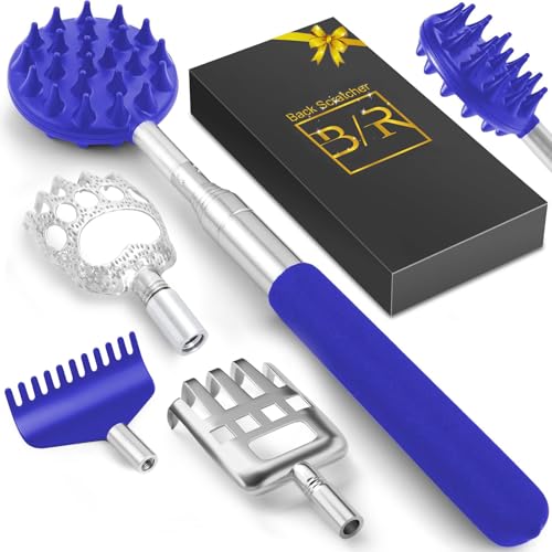 TUKUOS Telescoping Back Scratcher with 4Pcs Detachable Scratching Heads, Back Scratcher for Men/Women,Dual Sides Scratcher/Metal Paw/Rake Scratcher Christmas Gifts Stocking Stuffers for Women Men
