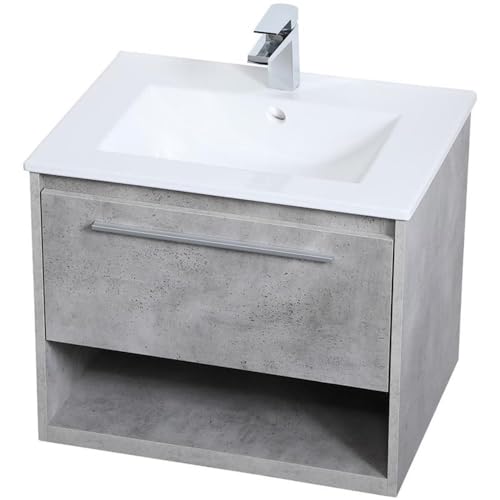 24 Inch Single Bathroom Floating Vanity in Concrete Grey, 714560