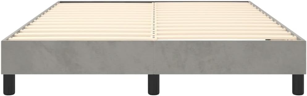 Full Size Bed Frame Light Gray Velvet Fabric Platform Foundation with Storage, Sturdy Slatted Design, Easy Assembly, Modern Minimalist Bedroom Furniture Mattress Support