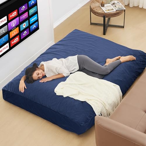 Bean Bag Chairs for Adults - Giant Bean Bag Chair Convertible Bean Bag Bed - Beanbag Chair with Micro Fiber Cover/Furniture Foam Filler - Floor Couch Sofa in Bedroom Dorm Room - Queen Navy Blue