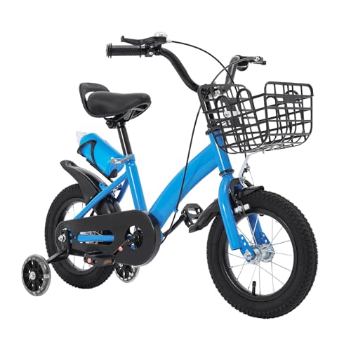 DOPBENT Bicicleta infantil para niños de 2 a 5 años, 12 pulgadas, bicicleta infantil para niños y niñas, con botella y timbre, flexible ajustable, capacidad de carga de 60 kg, color azul