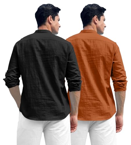 Image of Zombom Combo of Men's Solid Cotton Polyester Blend Full Sleeve Straight Kurta Shirt (Pack of 2)