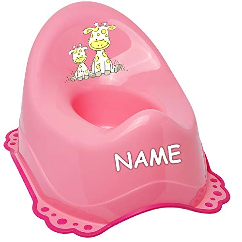 alles-meine.de GmbH Anti RUTSCH - Töpfchen/Nachttopf/Babytopf - rosa - pink Tiere - Giraffe inkl. Name - Bieco - mit großer Lehne + Spritzschutz - rutschfest antirutsch F..