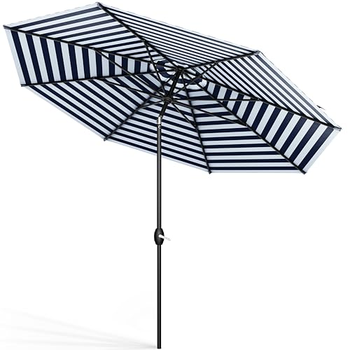 Midtown Umbrellas The Lean 6 Feet Outdoor Umbrella With Terylast Navy Stripes (Navy/White Stripes) Polyester Fabric - Auto-Tilt Aluminum Frame Patio Umbrella For Deck thumb #6