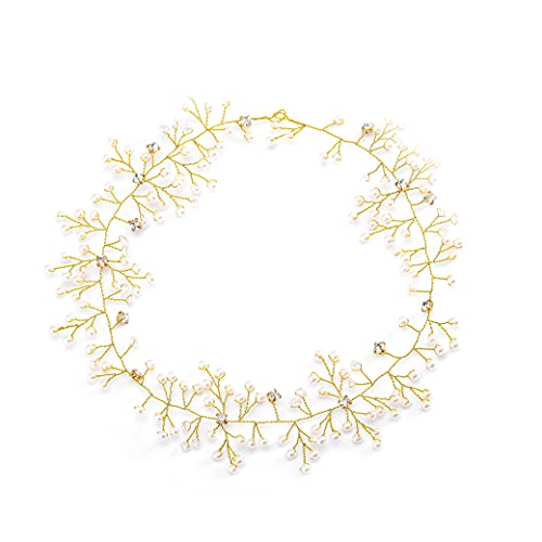 Brishow Bride Wedding Hair Vine Gold Headpiece Crystal Headband Pearl Hair Accessories for Women and Girls