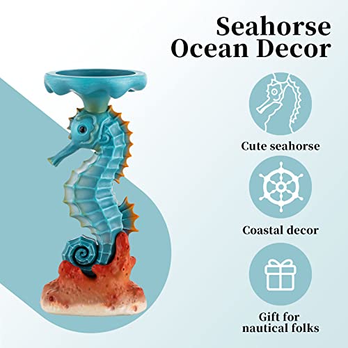 Romadedi Ocean Decor Seahorse Candle Holder: Hand-Painted Beach Coastal Themed Resin Candle Holders For Pillar Candles, Farmhouse Nautical Home Decorations For Bathroom, Bedroom, Kitchen, Living Room #TOP3