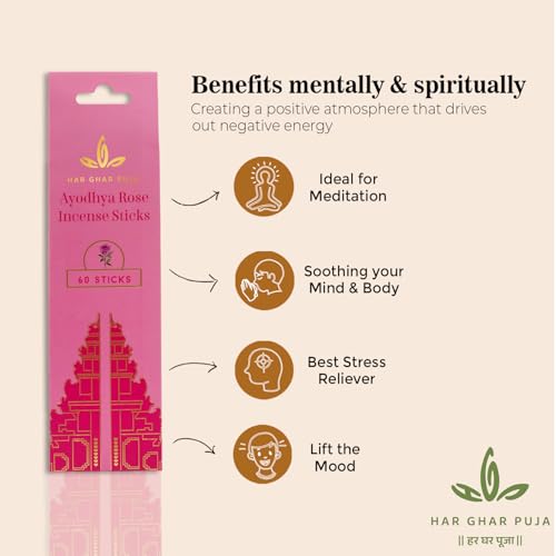 Image of Rose Agarbatti Sticks for Pooja & Home |120 Incense Sticks for Home Fragrance |Natural Agarbatti Stick|Long Lasting Dhoop Agarbatti for Meditation, Temple & Room Freshener Pack of 2