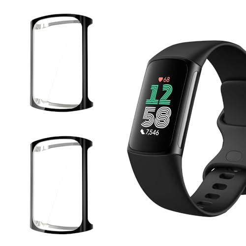 Cover 2 Pezzi Compatibile con Fitbit Charge 6 Con Pellicola Protettiva Protezione Ultra Sottile Custodia Morbida Custodiain per 6 - + tpu nero