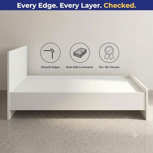 Image of DELITE KOM Single Bed Jazz Engineered Wood Bed Without Storage 77x37 Inches Frosty White Wooden Bed for Bedroom with 1 Year Warranty and Installation Included