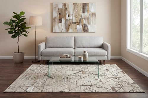 Dynamic Rugs Safir 5'2"x7' Light Beige/Grey Area Rug, Modern Sleek Design, Sophisticated Subtle Sheen, Durable Polypropylene and Polyester Blend, Perfect for Any Stylish Space