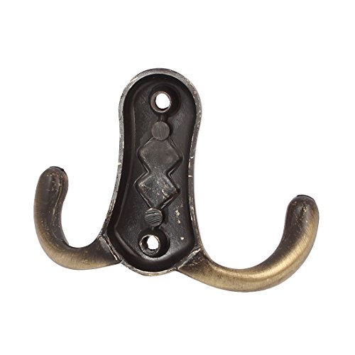 Image of Aexit Wall Mounted Nails, Screws & Fasteners Double Prong Hooks Coat Scarf Bag Hanger Holder Bronze Picture Hangers Tone 2pcs