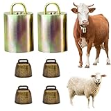 MJMX Large and Small Animal Bells Set – 2 Stainless Steel Large Bells + 4 Antique Bronze Small Bells for Cattle, Sheep, Pigs, Horses, and Pets – Loud, and Rust-Resistant