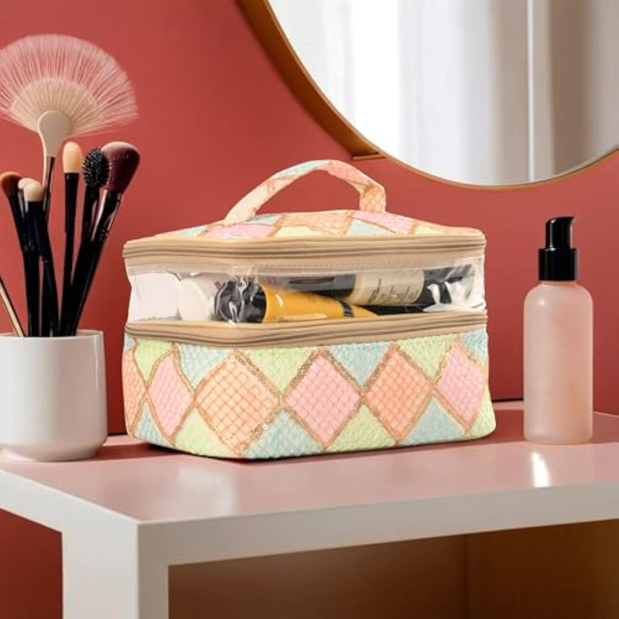 Dual Layer Travel Storage Organizer Cosmetic Bag