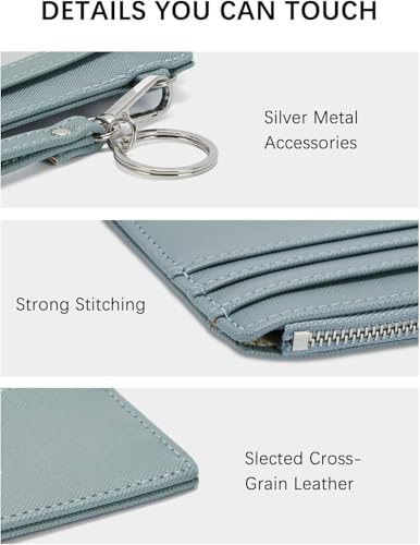 Image of VOGARD Small Wallet for Women RFID Leather Credit Card Holder Slim Wristlet Keychain Wallet with Zipper Pocket (Blue)