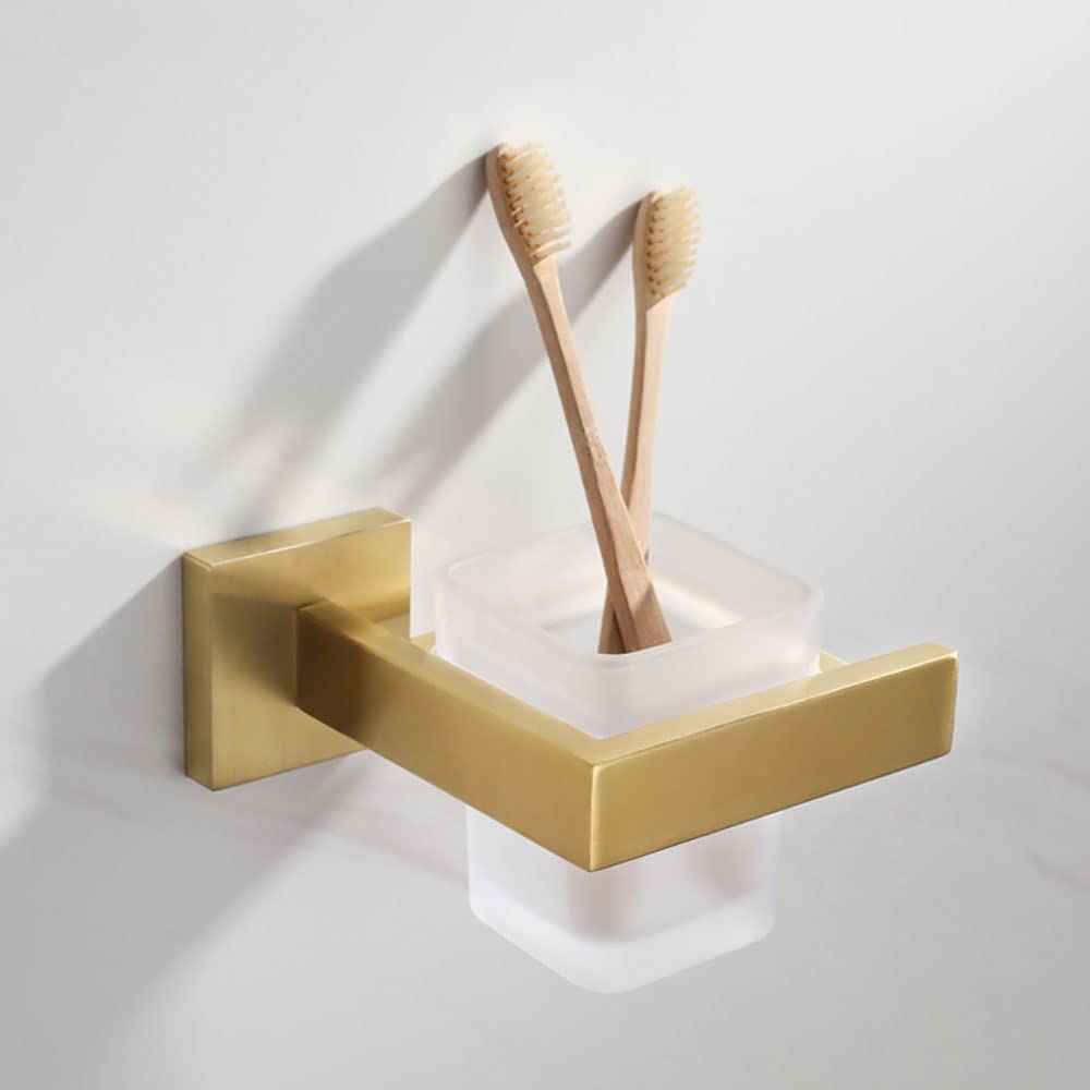 Portaspazzolino Portaspazzolino da Parete for Bagno, Bicchiere in Vetro Smerigliato con Supporto Supporto da Parete in Acciaio Inossidabile Lucido, Set di Tazze Rotonde for Dentifricio for Bagno Hotel
