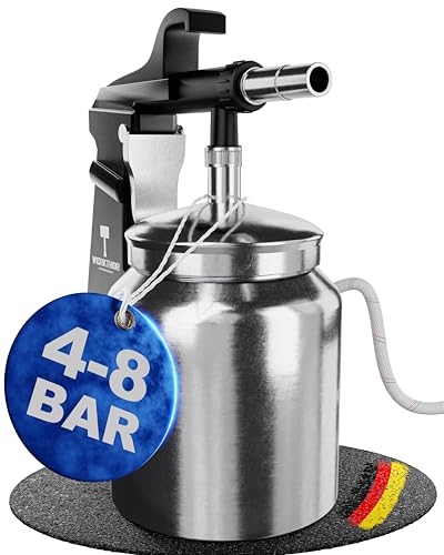 WERKTHOR Sandstrahlpistole Druckluft mit 1L Becher – Sandstrahlgerät für Kompressor 4-8 Bar – Profi Sandstrahler mit 6mm Düse – Rostentferner Pistole für Metall Holz & Lack – Schwarz