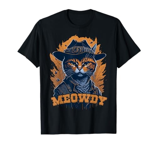 Divertente Gatto Grafico Howdy Western Cowboy Cowgirl Meowdy Cat Maglietta