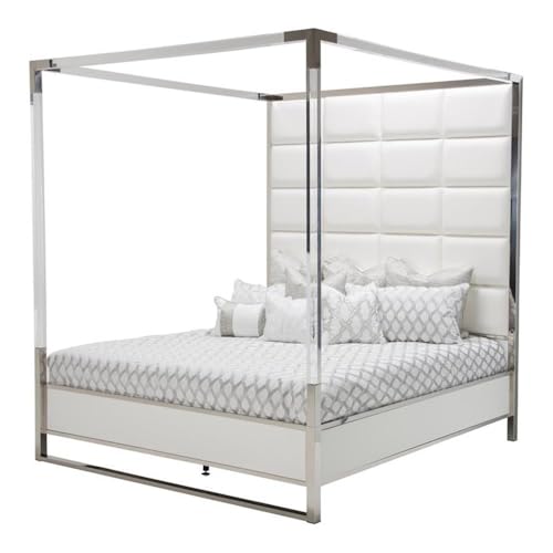 MICHAEL AMINI State St. Metal Eastern King Canopy Bed in Off White