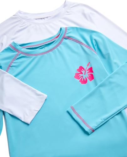 Image of Real Love Toddler Girls Rash Guard - 2 Pack Quick Dry Sun Protection Girls Swim Shirt Long Sleeve Rash Guard Kids (2T-16)