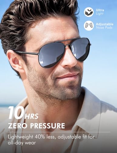 Image of LUENX Aviator Sunglasses for Men Women Polarized Driving Classic Shades - UV 400 Protection with Accessories