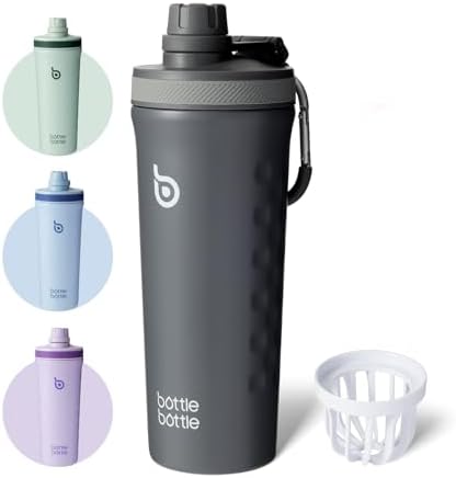 bottlebottle BOTTLE BOTTLE Shaker Edelstahl Trinkflasche 26oz mit Mischkugel – Protein Shaker für Eiweiß & Fitness, BPA-frei, doppelwandig, auslaufsicher, Sportflasche (Grau)