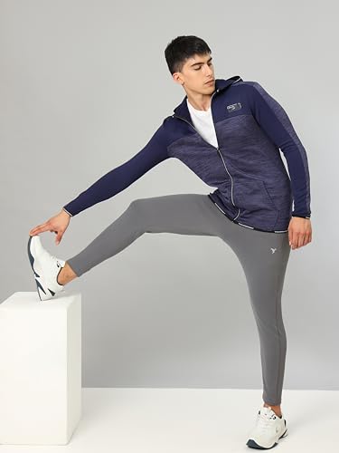 Image of TECHNOSPORT Men's Self Design Hooded Slim Fit Fleece Jacket