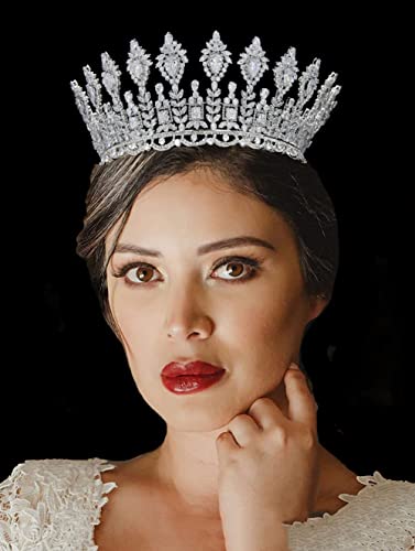 Qxmyoo Luxury Wedding Tiaras Large 5A Cubic Zirconia Round Pageant Crown For Women Huge Princess Queen Crown Crystal Headband Big Bridal Hair Accessories (Gold) #TOP6