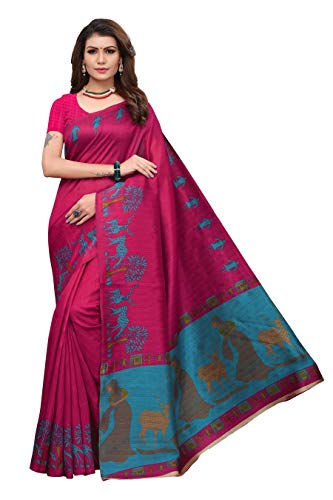 Image of AKHILAM Women's Bhagalpuri Silk Saree With Unstitched Blouse