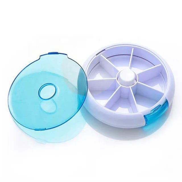 Cazuela Round 7- compartment transparent portable medication storage box 7 Days Medicine Container Plastic Pill Box Pill Storage Box For Travel (Multicolour) 4