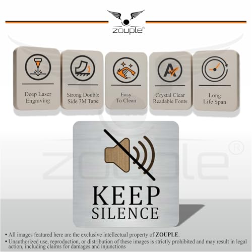 Image of Keep Silence Sign, 6x6 Inch, Durable Steel, Self-Adhesive