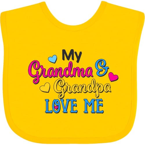inktastic My Grandma and Grandpa Love Me with Hearts Baby Bib Yellow 2f63f