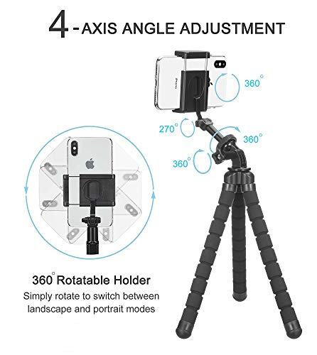 Phone Tripod, Flexible Tripod, Upgrade 4-Axis Angle Adjustment, Unique 360° Rotating Holder, Sturdy Octopus-Style Legs, And Wireless Remote Shutter For Iphone, Android Phone, Dslr Camera, And Gopro. #TOP1