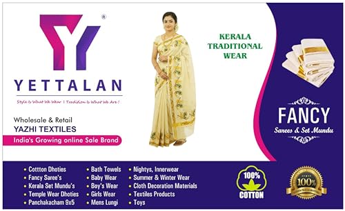 Image of Women's Mural Printed Kerala Gold Tissue Saree with Running Blouse Piece | Traditional South Indian Ethnic Saree for Festivals, Weddings & Special Occasions