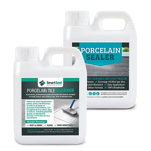Smartseal Porcelain Patio Cleaner & Sealer Bundle - Ultimate Solution Ideal For Patios, Paths, Driveways, And Indoor Tiles (1 Litre Cleaner & 1 Litre Sealer)