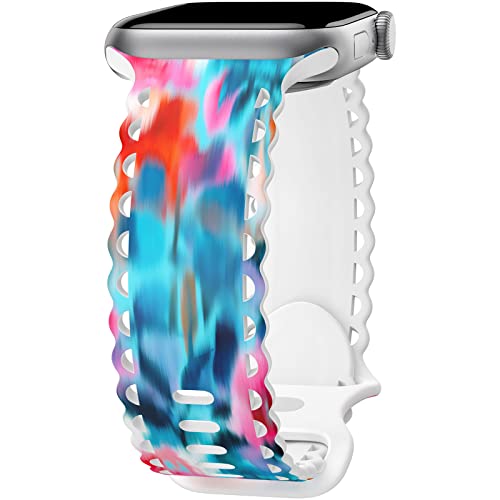 Image of Compatible with Apple Watch Band 41mm 40mm 38mm 49mm 45mm 44mm 42mm Women Girl, Mixcolor Print Lace Hollow-out Soft Silicone Sport Bands For iWatch Ultra SE Series 10 9 8 7 6 5 4 3 2, Mixc-38
