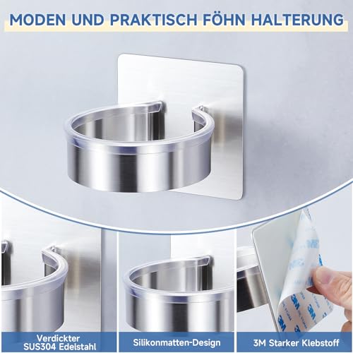 YYBO Fönhalter Ohne Bohren, Föhn Halterung, Fönhalterung Föhnhalter Wand, Haartrockner Halterung Föhn Aufbewahrung, Selbstklebend Haartrocknerhalter für Bad Barbershop Hotel (Packung mit 2) 3