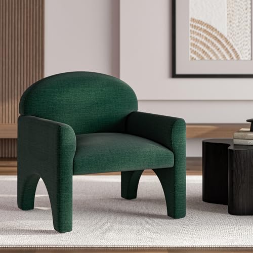 Image of BELLEZE Modern Accent Chair, Comfortable Upholstered Arched Design Armchair with Rubber Wood Legs for Living Room Bedroom Office - Green