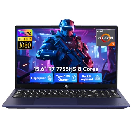 NIMO 15.6" IPS FHD Gaming Laptop, 8-Core Ryzen 7 7735HS 16GB DDR5 RAM 512GB SSD Computer with Radeon 680M Graphics, 100W Type-C,