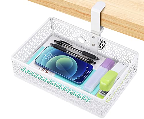ROSLINE Clamp-on Drawer Basket, Under Desk Storage Organizer, Hanging Tray, Suitable for Multiple Scenes (white)
