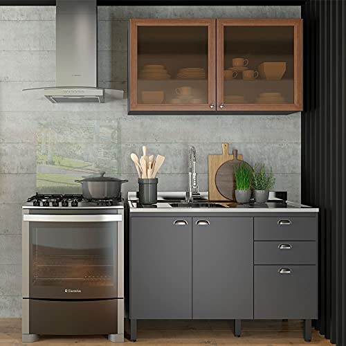 Cozinha Pequena 2 Peças Balcão com Aéreo 2 Portas Vivenda THB