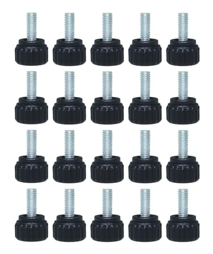 Bxian 20PCS M4x10mm Carbon Steel Thread Knurled Wing Screw Plastic Thumbscrews Black Round Fastening Screw for Electrical and Mechanical Application and Furniture