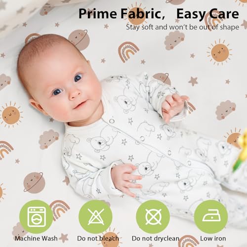 Image of Baby Bedside Bassinet Sheets Fitted, 33 inchx20 inch Compatible with Baby Delight Dream On Me & Most Rectangle Bedside Sleeper Bassinet Mattresses, Super Soft Microfiber Orange Sun Rainbow