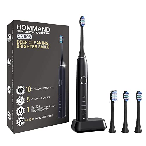 Spazzolino Elettrico Sonico per Adulti, HOMMAND Spazzolino Da Denti Elettrico con 5 Modalità,...