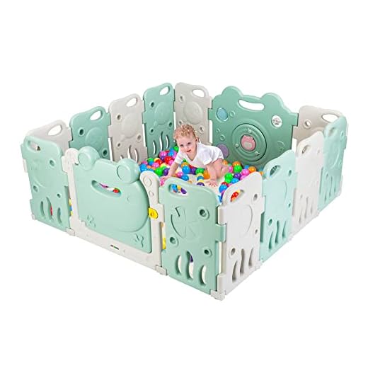 JOYMOR Baby Playpen 14 Panels Foldable Play Fence Portable BPA-Free Safety Play Yards Kids Activity Center w/Locking Gate Home Indoor Outdoor (Gray Beige 14 Panels)