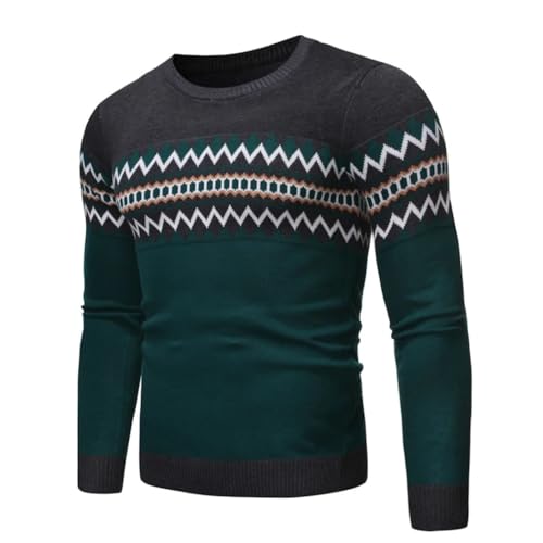 Men's Knit Pullover Sweater O-Neck Striped Long Sleeve Slim Fit Knitwear for Winter Casual Use