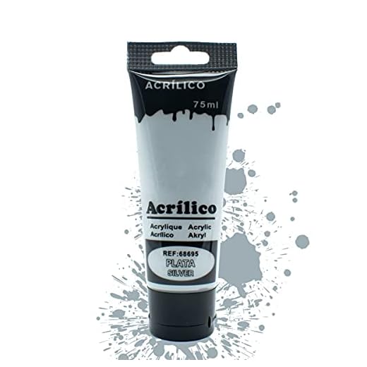 Pintura Acrílica 75ml para Manualidades y Uso Profesional, Adaptable para Cartón Madera y Papel (Plata, 1 Bote)