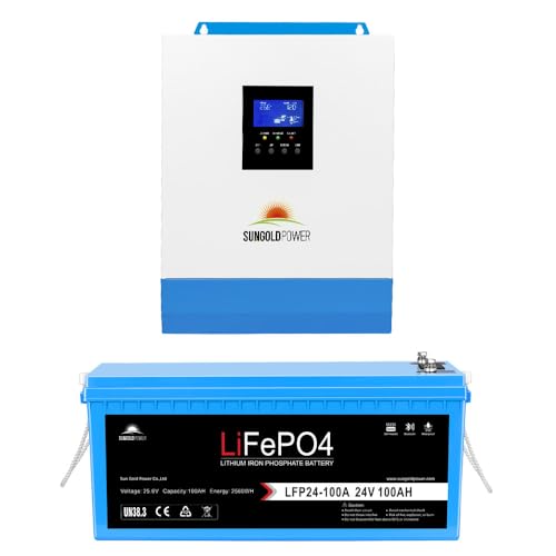 Image of SUNGOLDPOWER 3KW 24V Kit: 3000W 24VDC Pure Sine Wave Solar Inverter 100A 24Vdc LiFePO4 Batteries UL1973